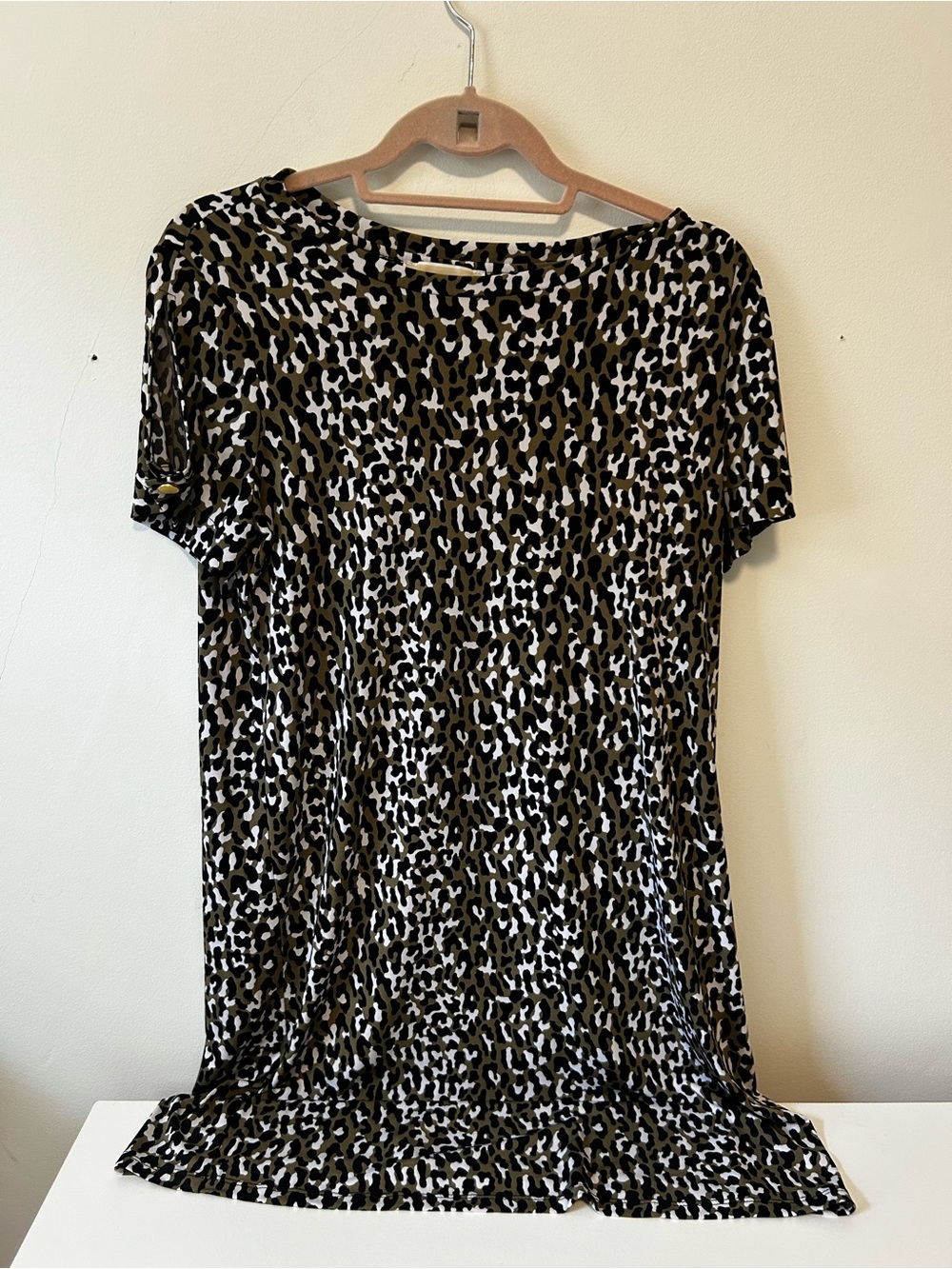 Michael Kors Olive and Black Leopard-Print Midi Dress